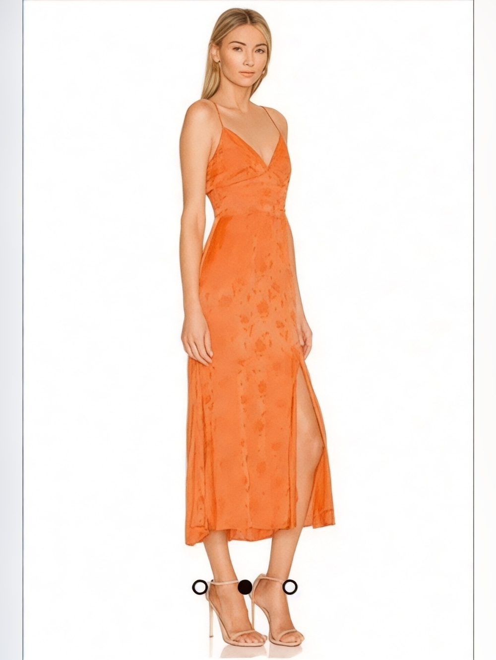 NWT Sau Lee Francesca Orange Satin Jacquard Slip Midi Dress with Side Slit - 8 - Picture 3 of 14